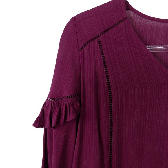 Anthropologie Ro & De Maroon Purple Ruffle Sleeve Blouse Medium - Picture 4 of 11